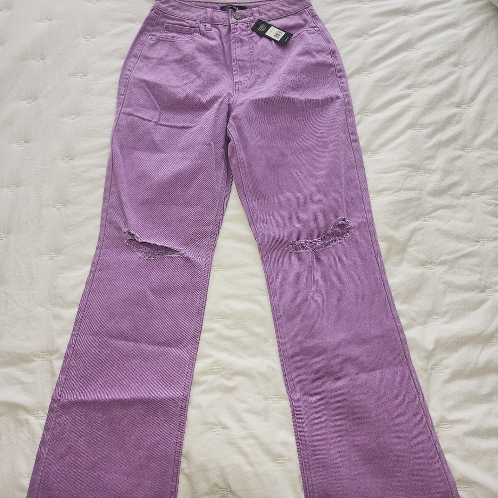 AFRM Purple Distressed Straight Leg Jeans NWT - Picture 5 of 5